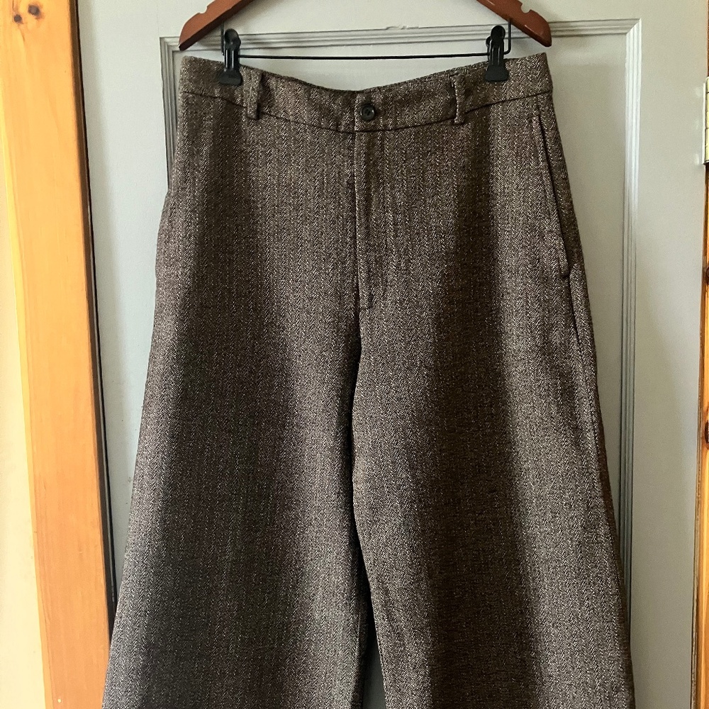 Ralph Lauren Cropped Trousers – Cotton Wool Blend | Size 12 | Classic Wide Leg